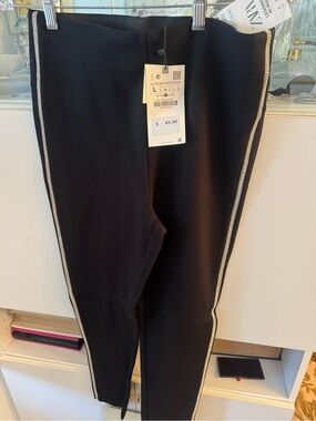 Zara Black Leggings with Metallic Side Stripe